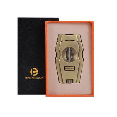 HANNICOOK HAN-006-G CIGAR CUTTER V-CUT & BULLET - GOLD COLOR