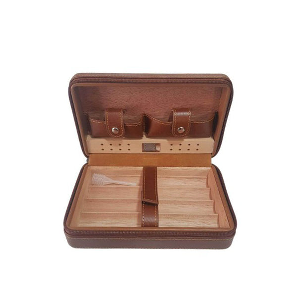 HANNICOOK HAN-329 LEATHER HUMIDOR - BROWN COLOR