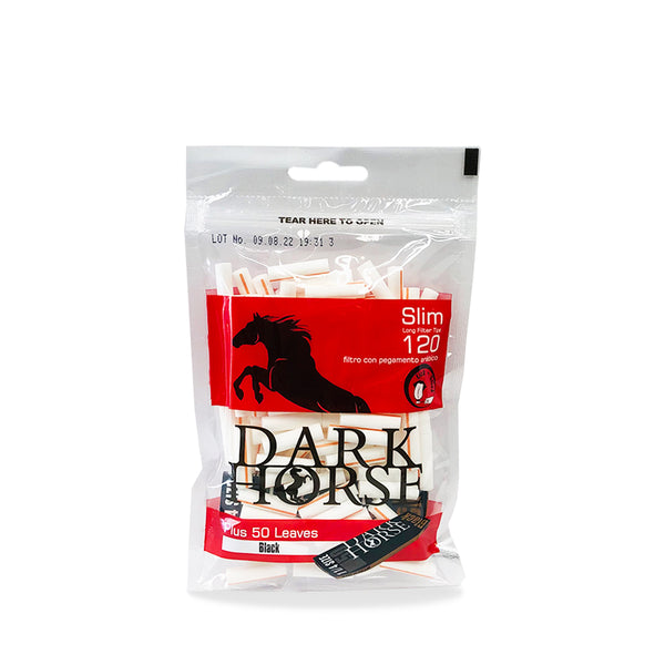 DARK HORSE SLIM LONG FILTER TIPS 6 × 22 MM - 120 PCS + 50 LEAVES Black
