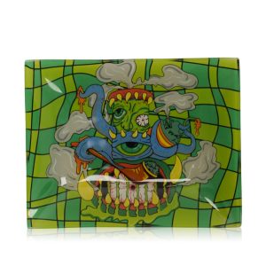 Green painted glass tobacco rolling dish